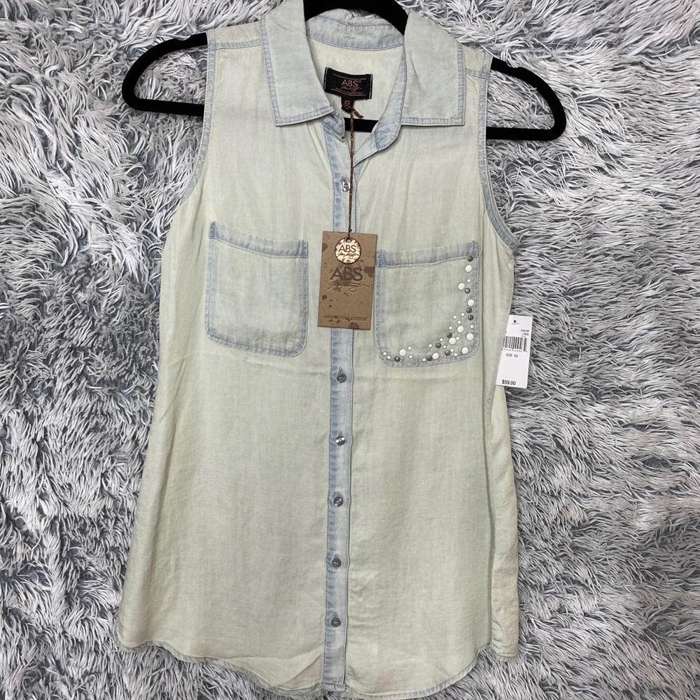 ABS Chambray Denim Sleeveless Summer Top Shirt